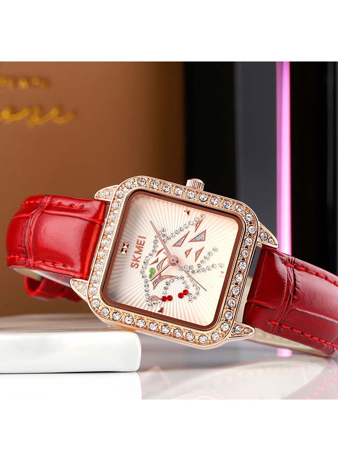 Women's Casual Fashion  High Quality Leather Strap Wo Diamond Watch 8671WTRD - Image 4